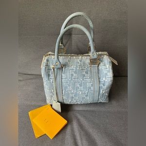 SOLD Fendi vintage denim zucca bauletto Boston 25 handbag